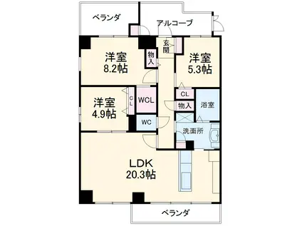 ハレラニ徳川(3LDK/5階)の間取り写真