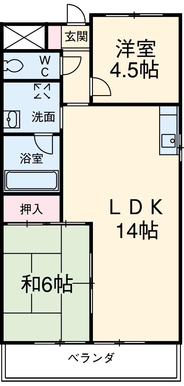 いながきビル(2LDK/5階)の間取り写真