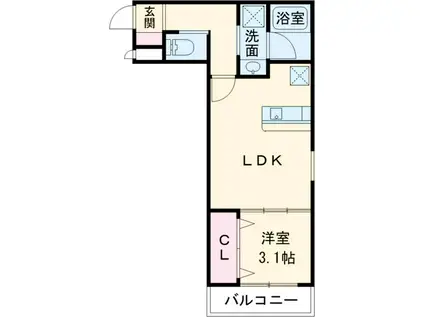 SQUARE志賀本通(1LDK/3階)の間取り写真