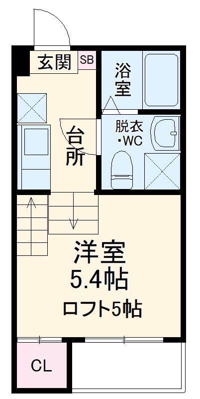 ハーモニーテラス山田Ⅱ(1K/2階)の間取り写真