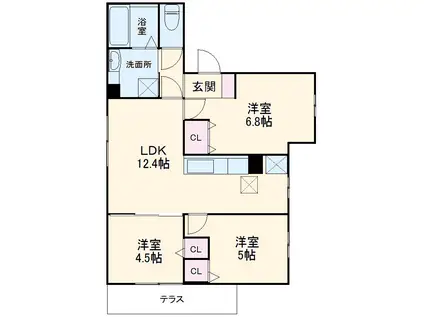 ルピナス嵯峨A棟(3LDK/1階)の間取り写真