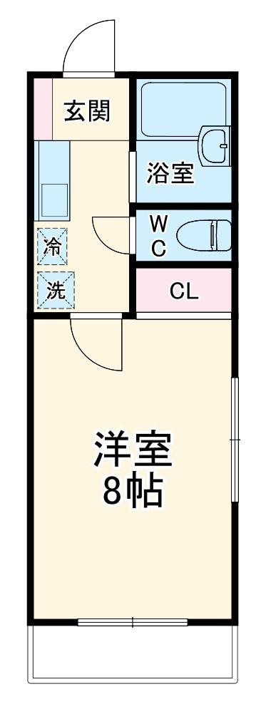ケリー湘南(1K/2階)の間取り写真