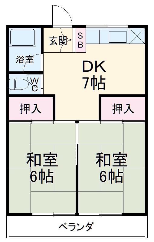 コーポ浜金 Ⅰ(2DK/2階)の間取り写真