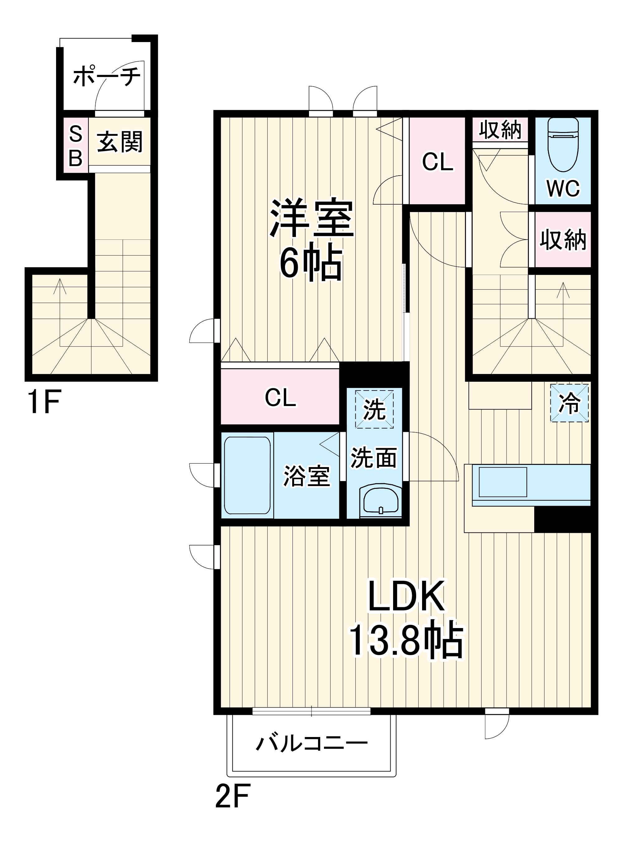 MARIAGE B棟(1LDK/2階)の間取り写真