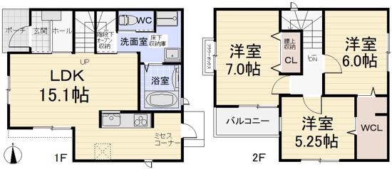 ＪＲ東海交通城北線 比良駅(愛知) 徒歩4分 2階建 築10年(3LDK)の間取り写真