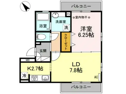 リヴェール苗(1LDK/1階)の間取り写真