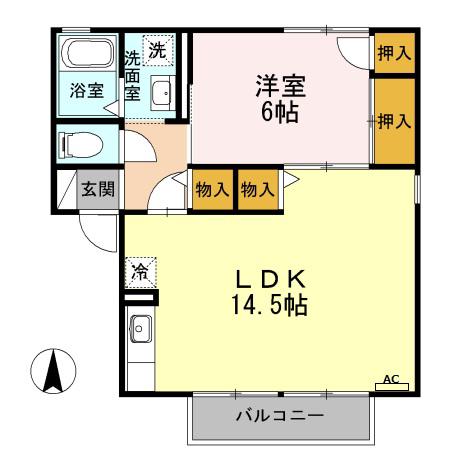 ビラ ヤハタ BⅠ(1LDK/1階)の間取り写真