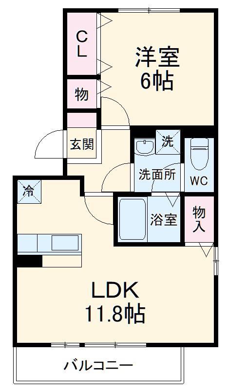 セジュール法華(1LDK/1階)の間取り写真