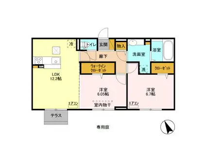 コーポスカイH(2LDK/1階)の間取り写真