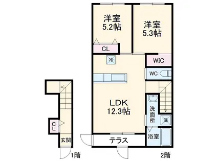 ブリスガーデンⅠ(2LDK/2階)の間取り写真