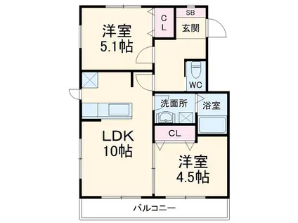 テゾーロ壱番館(2LDK/2階)の間取り写真
