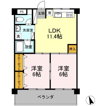 テラスヴェルデ(2LDK/4階)の間取り写真
