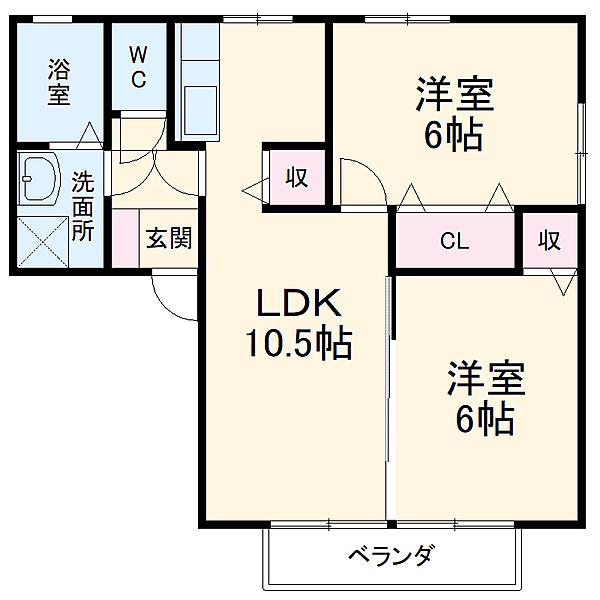 ヨーロピアン林B(2LDK/2階)の間取り写真
