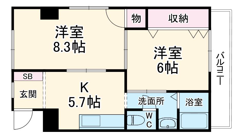 コーポラス西春(2DK/2階)の間取り写真