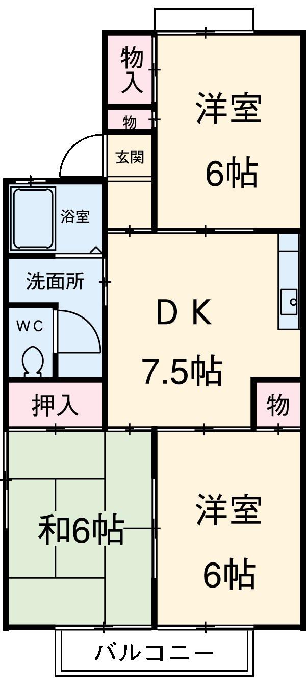 ハイツドゥエル(3DK/2階)の間取り写真