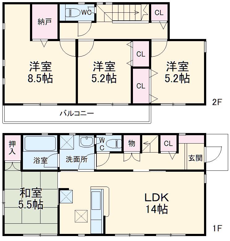 東海道本線 茅ケ崎駅 バス乗車時間：8分 浜見平団地バス停で下車 徒歩7分 2階建 築9年(4SLDK)の間取り写真