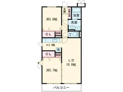 ソレアードM(2LDK/1階)の間取り写真