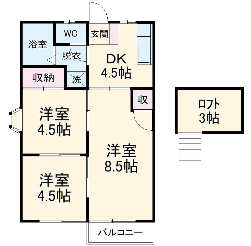 天神台パレスⅠ(3DK/2階)の間取り写真