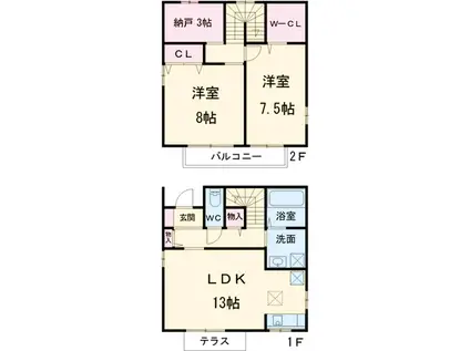 名鉄名古屋本線 栄生駅 徒歩13分 2階建 築21年(2SLDK)の間取り写真