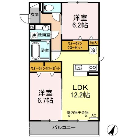 グリーンリーフⅡ(2LDK/2階)の間取り写真