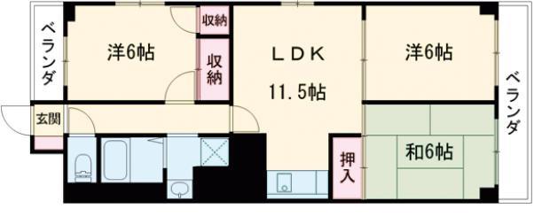 シーズンコート上小田井西Ⅱ(3LDK/4階)の間取り写真