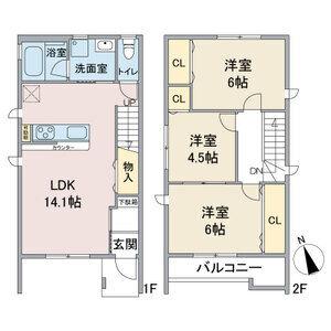 名古屋市鶴舞線 上小田井駅 徒歩10分 2階建 築8年(3LDK)の間取り写真
