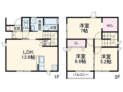 名古屋市鶴舞線 塩釜口駅 徒歩30分 2階建 築8年(3LDK)の間取り写真