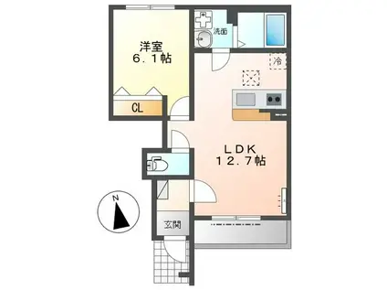 メゾンド池尻(1LDK/1階)の間取り写真