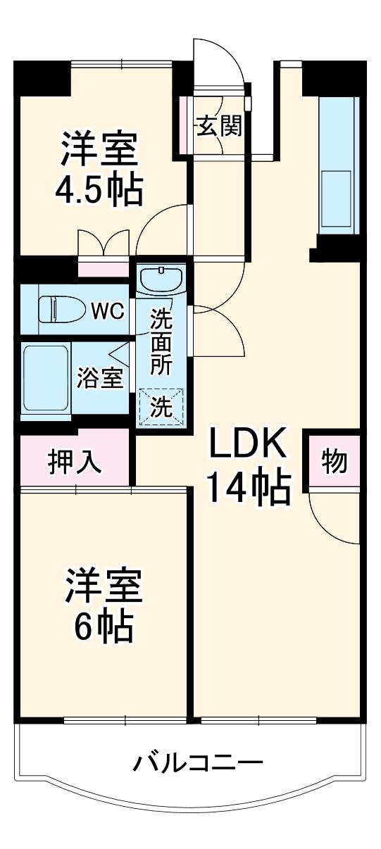 ボヌール秦野1(2LDK/4階)の間取り写真