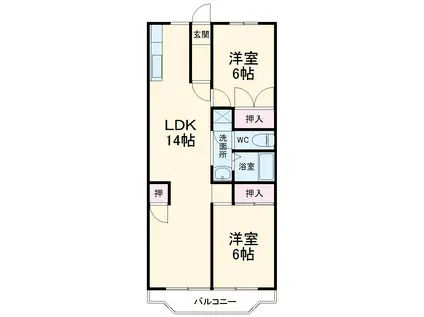 ボヌール秦野2(2LDK/2階)の間取り写真