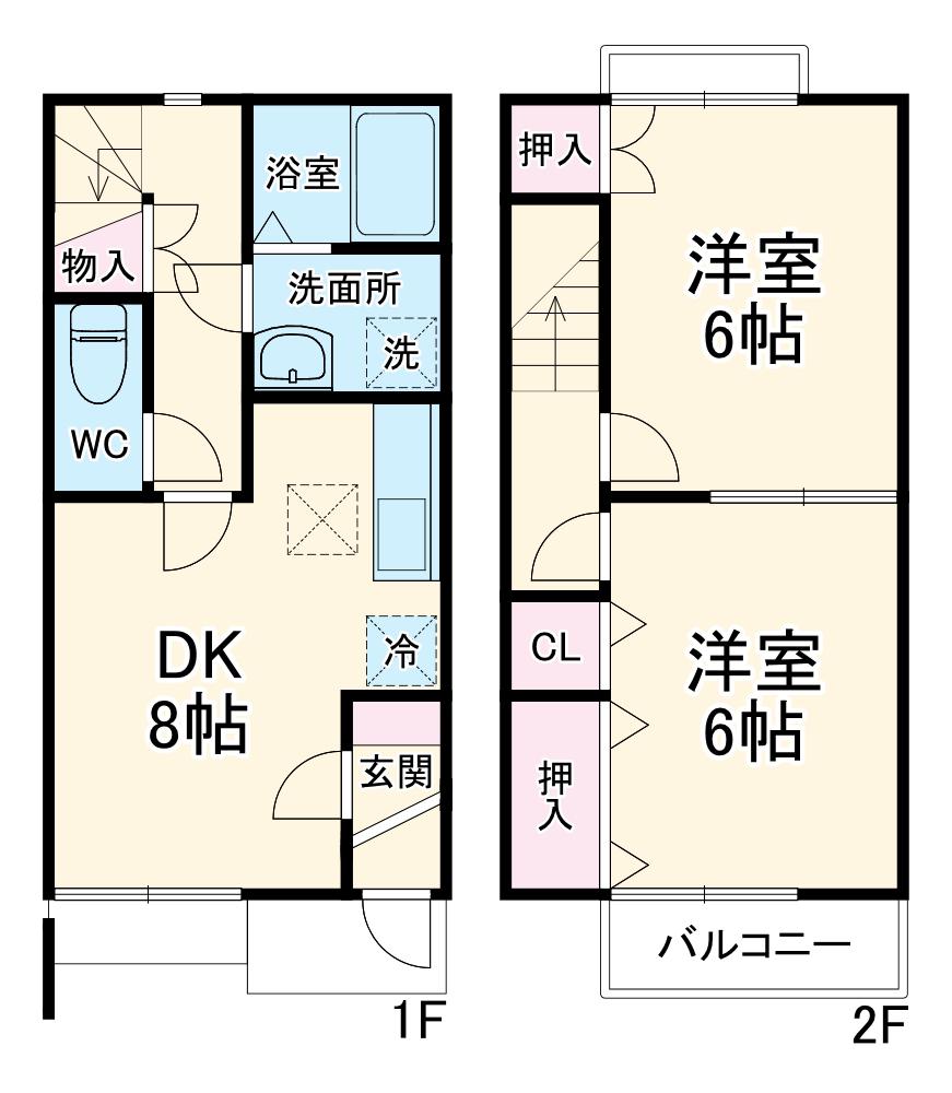 ＣＯＭＦＯＲＴ　ＹＡＭＡＨＩＳＡ　Ａ(2DK)の間取り写真