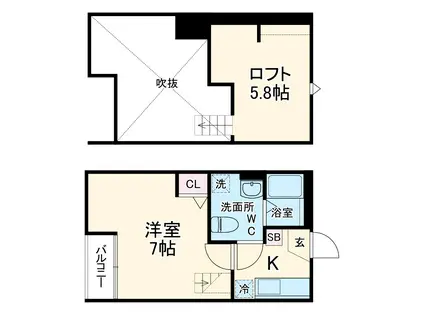 AXIS浦和美園(1K/1階)の間取り写真