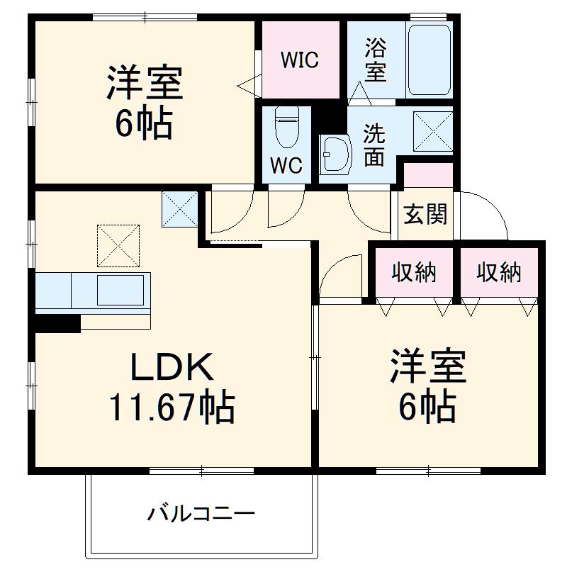 アルバピアザ鶴巻2(2LDK/1階)の間取り写真