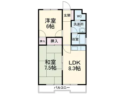 ベ・ハーゲンハイム城東(2LDK/2階)の間取り写真