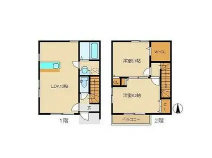 東北本線 小山駅 徒歩18分 2階建 築17年(2LDK)の間取り写真