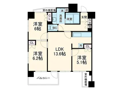コンフォリア新子安(3LDK/9階)の間取り写真
