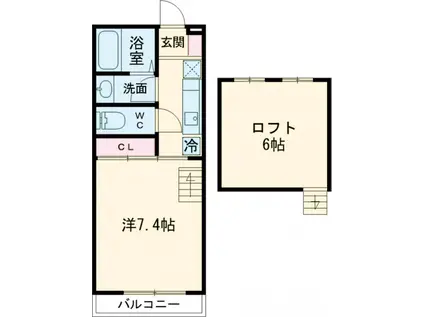 ウエストハイムつくば(1K/2階)の間取り写真