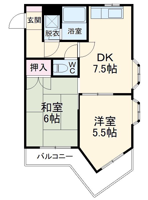座間ライフマンション(2DK/1階)の間取り写真