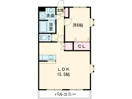 ラ・メール(1LDK/2階)の間取り写真