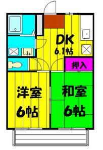 國分ハイツPARTⅡ(2DK/2階)の間取り写真