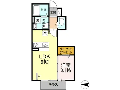 コート エム(1LDK/1階)の間取り写真