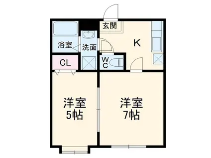 ハウスA(2K/1階)の間取り写真