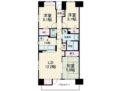 ベルドゥムール海老名(3LDK/3階)の間取り写真