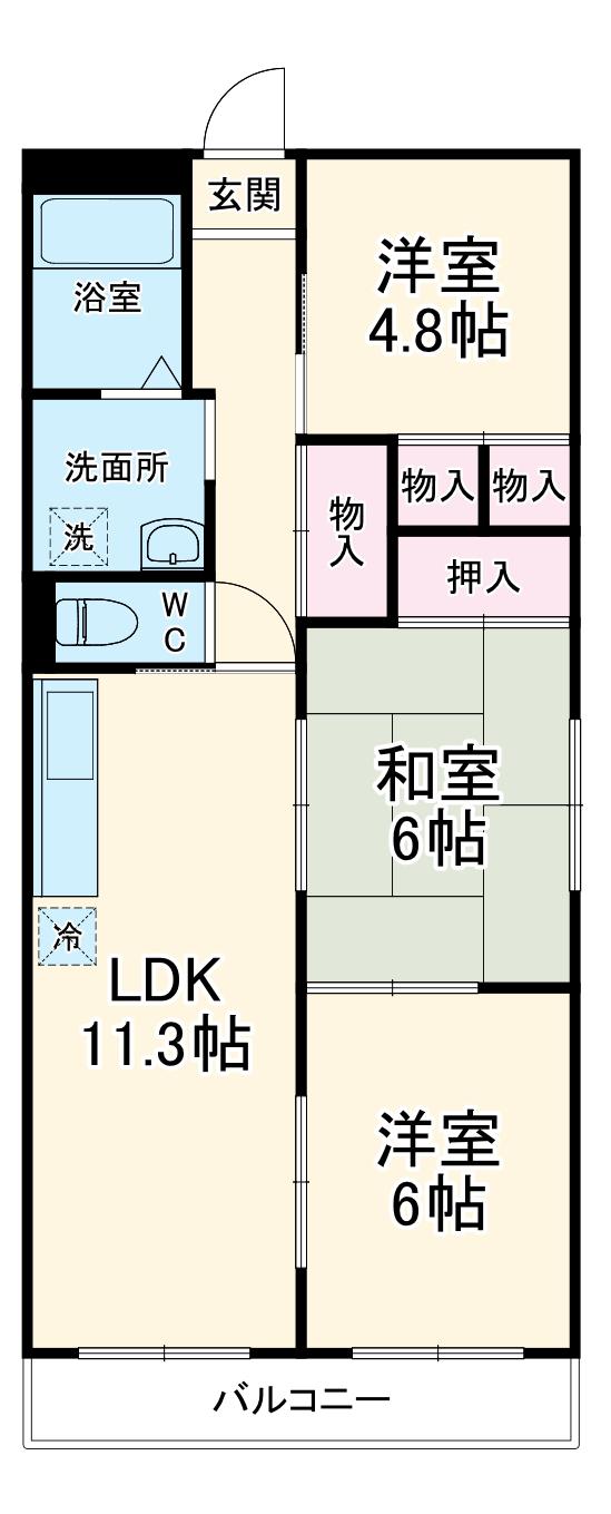 間渡里ハイツ(3LDK/1階)の間取り写真