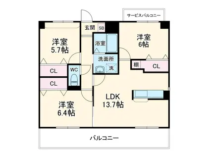 グレース当知(3LDK/2階)の間取り写真