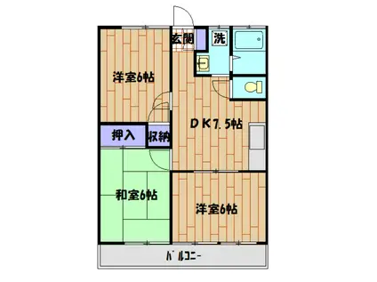 寺尾台ハイツNO1(3DK/2階)の間取り写真