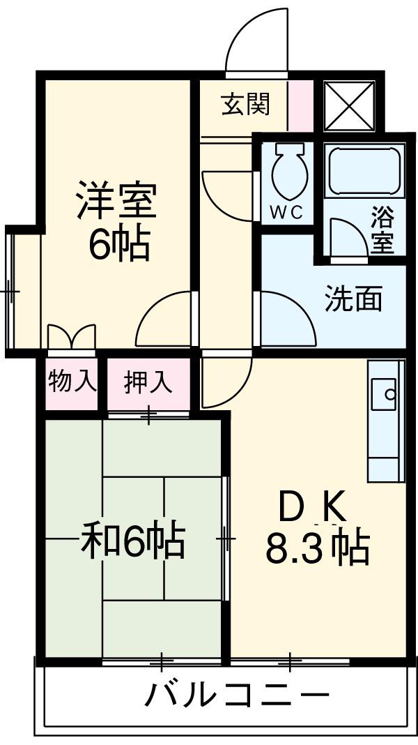 日宝レスカール幸町(2DK/9階)の間取り写真