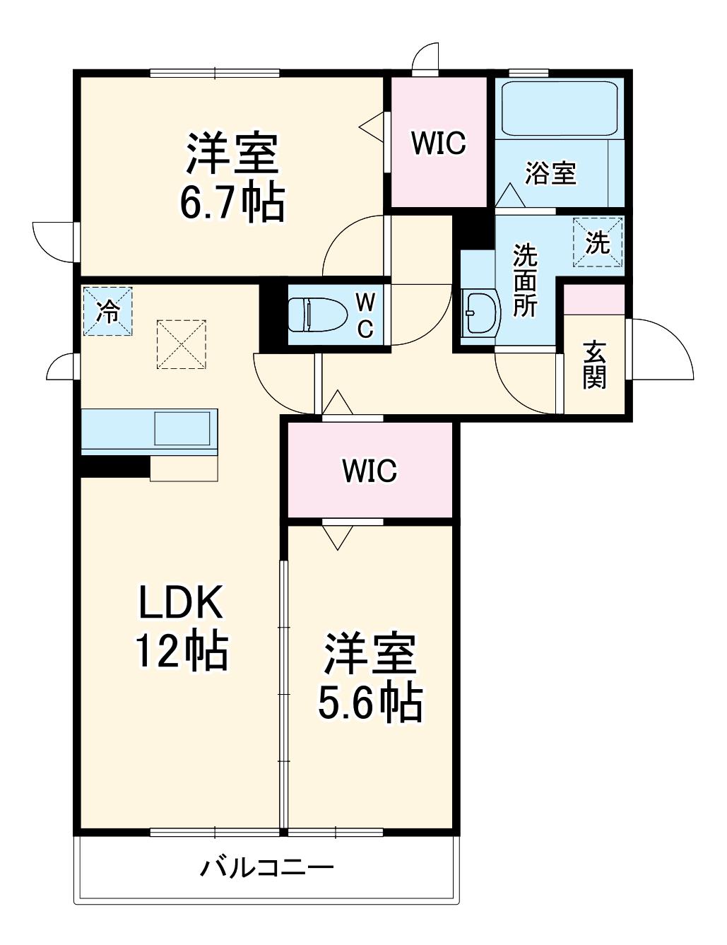 アリエス(2LDK/1階)の間取り写真