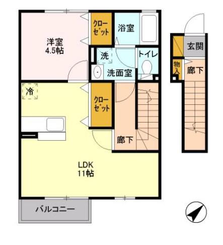 PINO(1LDK/2階)の間取り写真