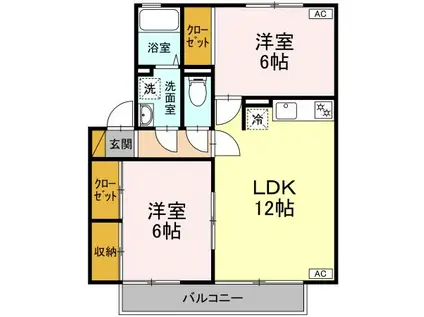 KSパビリオンB(2LDK/1階)の間取り写真